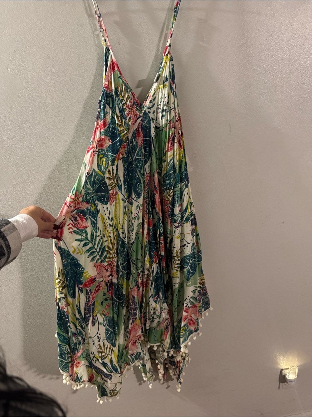 Japna Tropical Print Asymmetrical Sundress - Green, Pink, White